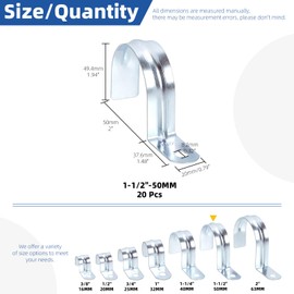 Glarks 20pcs 1-1/2’’ One Hole Pipe Straps Kit, Zinc Plated Steel EMT Pipe Straps with 1 Hole, EMT Conduit Clamp Single Hole Pipe Clamp for EMT Conduit Pipe Fixing