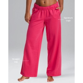 bebe Wide Leg Sweatpants for Women, French Terry Baggy Sweatpants with Pockets, Pink Sweatpants (Raspberry, Large)