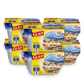 Glad GladWare Deep Dish Food Storage Containers, Large Rectangle - Meal Container Holds up to 64 Ounces of Food - Lock Tight Seal, 3 Count - 6 Pack