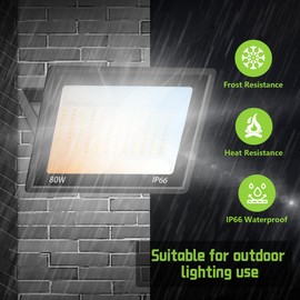 Gopretty 80W LED FloodLights Outdoor 2 Pack, 10000LM, 3CCT 3000K 4500K 6000K Selectable, IP66 Waterproof, Outdoor Security Flood Light for Yard, Garden, Garage