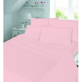Comfort Collections Flannelette Fitted Bed Sheet Thermal Soft With FREE MATCHING 2 X PILLOW CASE Plain Dyed 100% Cotton Bed Fitted Sheet Pink Small Double 4FT