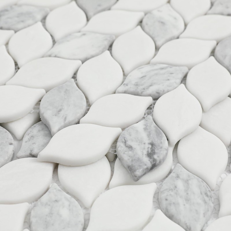 Glass Mosaic Tile Backsplash Leaf-Shape Marble Look