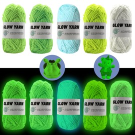 kaidun DIY Glow in The Dark Yarn 5 Rolls Kit for Beginners for Crocheting Arts Crafts Sewing, Party Supplies