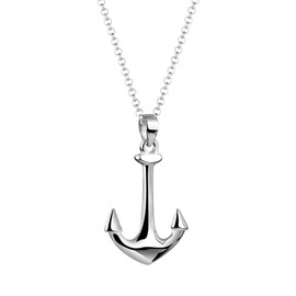 Nenalina Women's Necklace 925 Sterling Silver with Anchor Pendant in Maritime Style 45 cm Long, Sterling Silver, No Gemstone