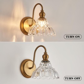 TLOLGT Vintage Bronze Wall Sconce Gold Wall Light Made of Electroplated Copper Body and Pressed Patterned Glass Retro Vanity Light for Bedroom, Bathroom, Doorway, Foyer, Hallway Light
