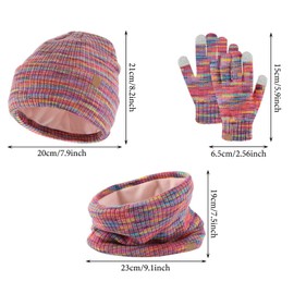 SSKHE 3 PCS Kids Winter Hat Scarf Gloves Set Warm Thermal Knitted Beanie Cap Snood Neck Warmer Touchscreen Mitten Soft Fleece Lining Elastic for Children Aged 5-12 Outdoor Sports (Multicoloured)