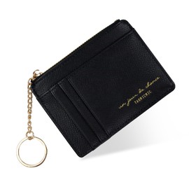 FuninCrea Slim Wallet Women's Card Wallet with Zip Coin Pocket Minimalist Small Purse Women's Ultra Thin Key Ring Credit Card Holder for Card, black, Contemporary