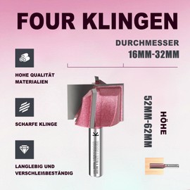 WOBLLMX 4 Blades Floor Cleaning Cutter 8 mm Shank, Diameter 20 mm Working Length 30 mm Professional Carbide Fitted Groove Cutter Standard for Wood Density Plate Accessories Hand Milling Cutter