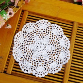 Phantomon 8 Inch Doilies Crochet Round Lace Doily Handmade Placemats 100% Cotton Floral Crocheted Coasters, Flower Design, Pack of 8 (White)