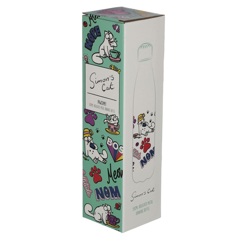 Simon's Cat Pawsome Turquoise/White Printed Insulated Flask 100% Stainless Steel