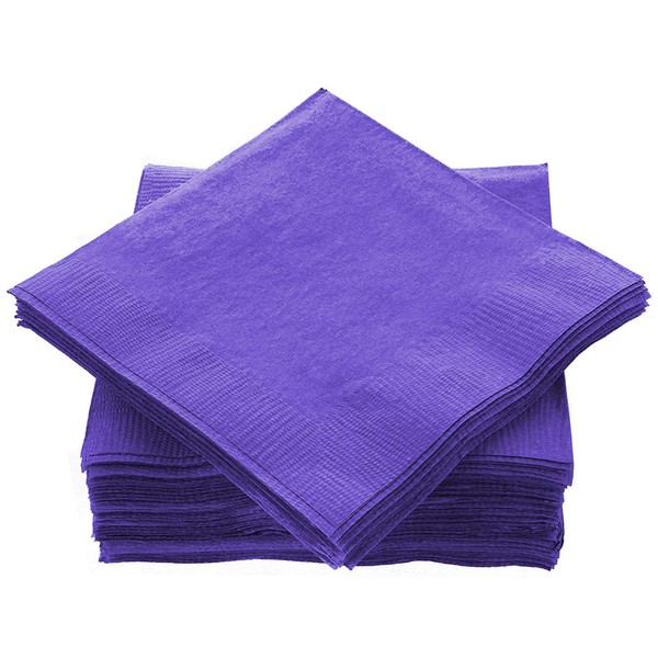 Amcrate Big Party Pack 100 Count Purple Beverage Napkins - Ideal for Wedding, Party, Birthday, Dinner, Lunch, Cocktails. (5” x 5”)