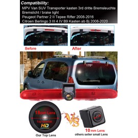 Dynavsal Super HD Auto Dach Bremsleuchte Rückfahrkamera Transporter Van Nachtsicht Rückfahrkamera Ersatz für FIAT E-Doblo 2022/Peugeot Partner 2 II Tepee Rifter/Citroen Berlingo 3 III 4 IV B9 Kasten