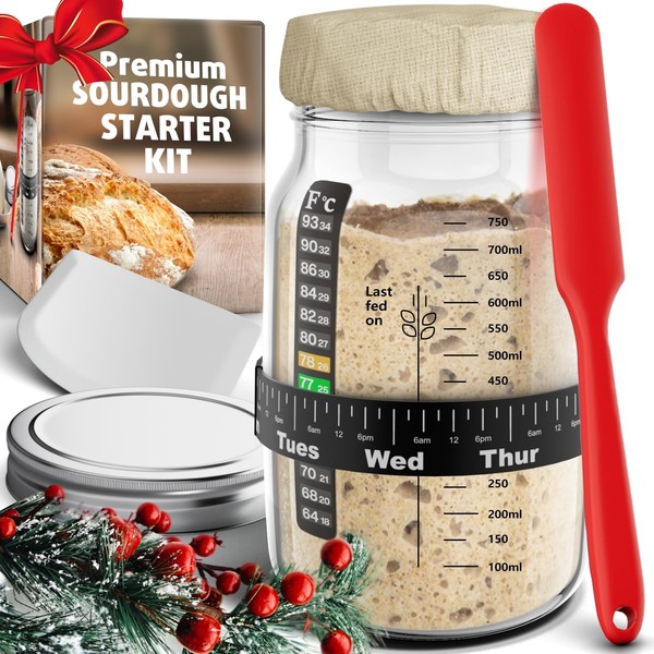 Ultimate Sourdough Starter Jar Kit 31.8 oz - Reusable Sourdough
