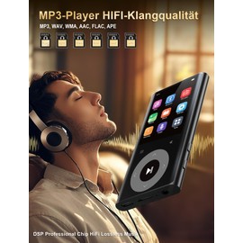 64GB MP3 Player Bluetooth 5.3 with 2.4 Inch Display, Hi-Fi Sound, Speaker, FM Radio, Voice Recorder, 128GB SD Card, Sports & Travel (Black)