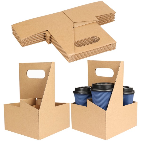 Webake Cup Carrier Cardboard Coffee Drink Holder Drink Carrier 8 Pieces Kraft Paper 4 Cups for Food Takeout Bar Restaurant Cafe Accessories Fits Most Drink Cups