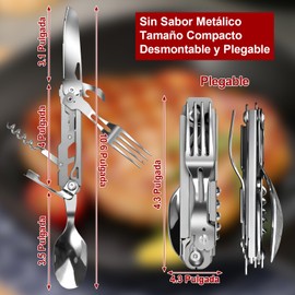 5 en 1 Juego de Utensilios de Camping, Cubiertos Plegables Multifuncionales, Cuchillo, Tenedor, Cuchara, Aabrebotellas, Juego de Abrelatas de Acero Inoxidable, Adecuados para Viajes, Camping