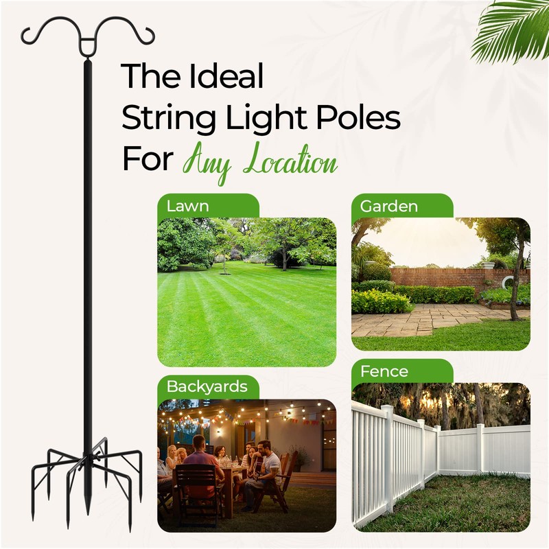 IDZO EQAE2 String Light Poles, 2pack 7-Prong with Fence Brackets,