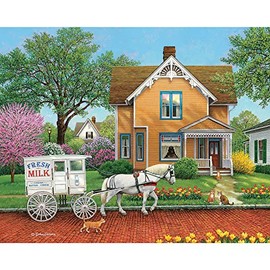 Bits and Pieces - 300 Piece Jigsaw Puzzle for Adults 18" x 24" - The Next Stop - 300 pc Classic Milkman Delivery Jigsaw by Artist John Sloane
