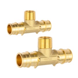 (Pack of 2) EFIELD Pex-A Expansion Brass Fittings 3/4" X 1/2" Male NPT Adapter Tee, ASTM F1960,(PEX1960286)