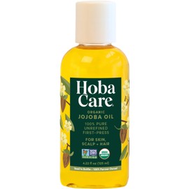 HobaCare Aceite de jojoba orgánico – Aceite de jojoba 100% puro, prensado en frío sin refinar para cuero cabelludo y uñas, aceite corporal hidratante para piel seca, aceite natural para cabello y barba para hombres, mujeres y niños (4.5 onzas líquidas/125 ml)