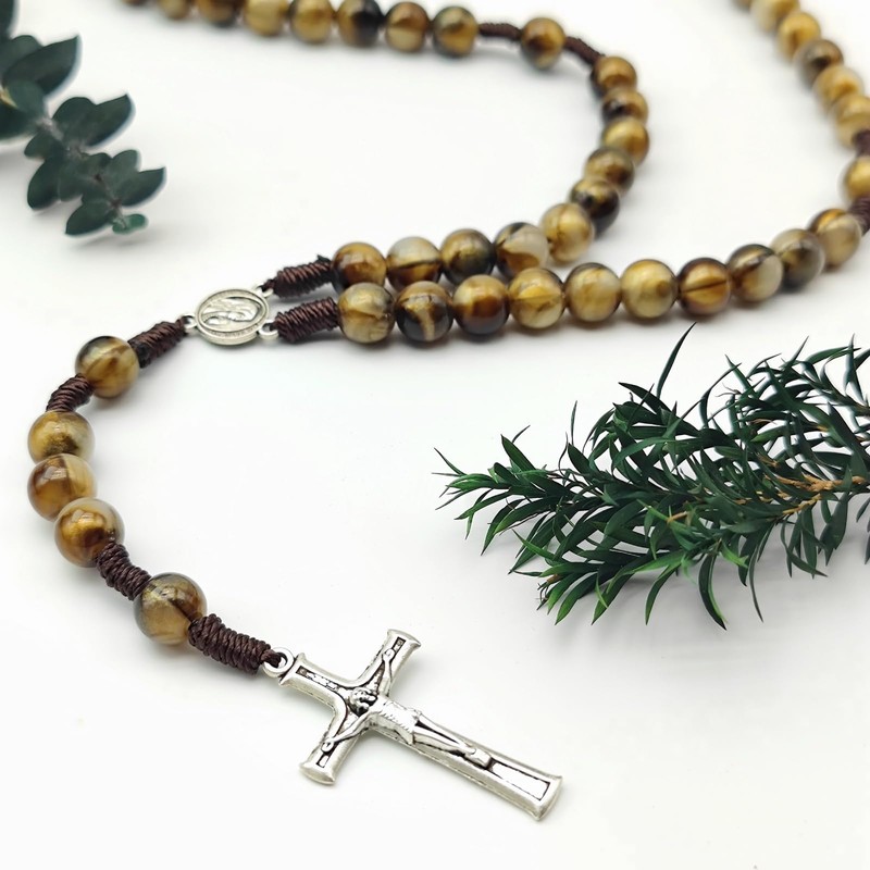Rosary Beads,Rosary Necklace for Men Women,Rosario with Brown Beads,Baptism Favors