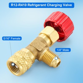 R12 R410 Refrigerant Charging Valve, Safety Flow Control Ball Valve, Brass Low Loss HVAC Fittings for R12 R22 R410A AC Manifold, Mini Split Air Conditioner Tool (1/4'' Male x 5/16'' Female)