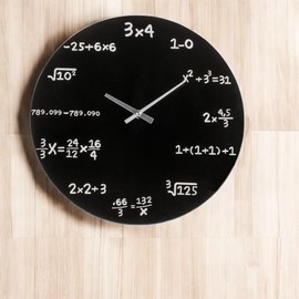 MIJOMA Black Glass Wall Clock Mathematic - Diameter 35 cm - Modern Science Clock with Math Formulas - Stylish Decorative Clock for Mathematicians & Science Fans - Silent Quartz Movement