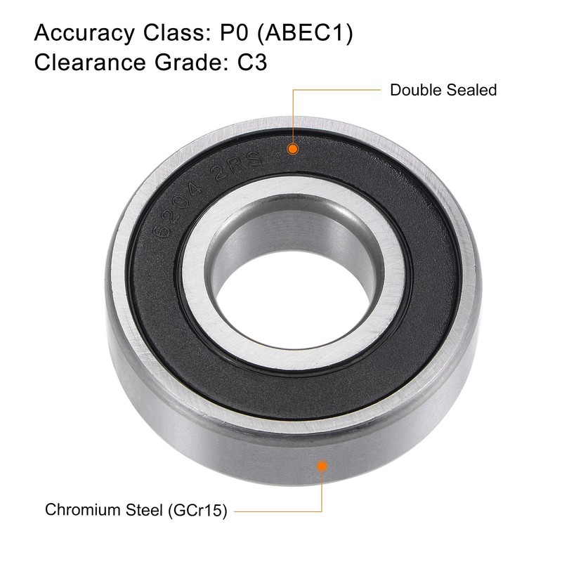 sourcing map 6204-2RS Deep Groove Ball Bearings 20 mm Bore