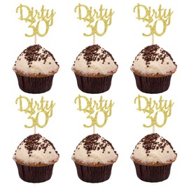 Sumerk 24PCS Glitter Gold Dirty 30 Cupcake Toppers 30th Birthday Cupcake Picks 30 Cupcake Toppper Party Decoration Supplies
