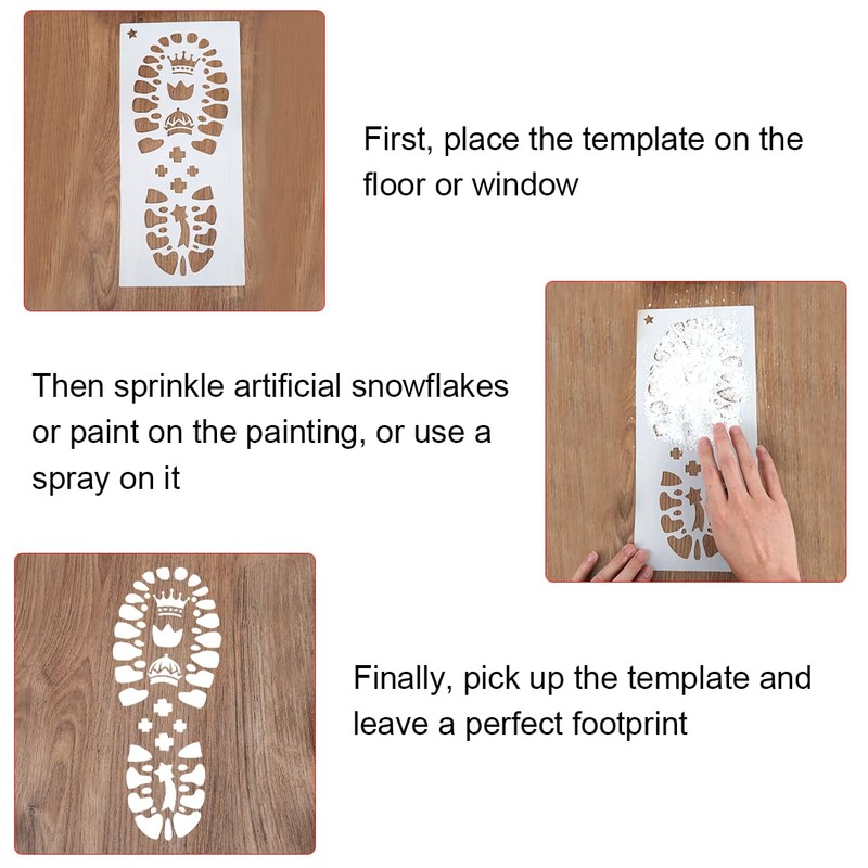 Christmas Santa Footprint, 4 Pieces Santa Claus Footprints Stencil, Reusable