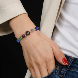 Vinswet Leo Zodiac Bracelets for Women Men,12 Constellations Healing Crystal Stone Beads Bracelet Birthday Zodiac Gifts Horoscope Spiritual Jewelry Bracelet Gifts (Leo-starry sky)