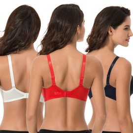 Curve Muse Women's Plus Size Minimiser Unlined Underwired Full Coverage Bra, Navy, red, light green (pack of 3)