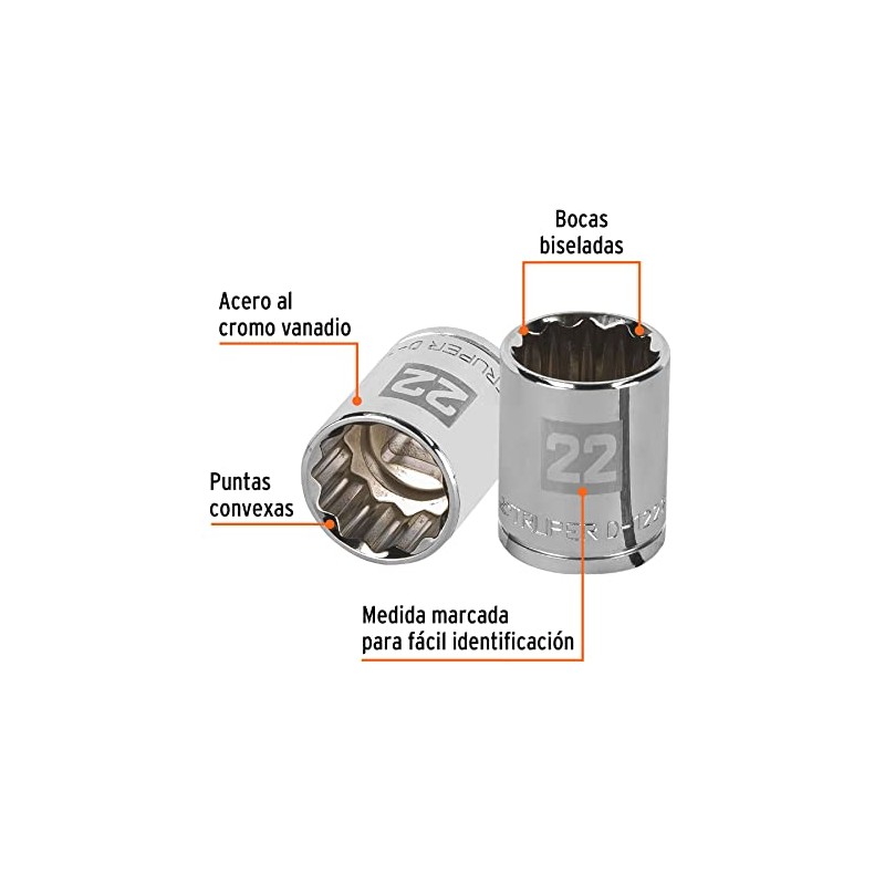 Truper D-1222-EM, Dado de 12 puntas mm, 22 mm, cuadro