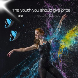 Sxhlseller Swimming Headphones - IPX8 Headphones for Swimming, Bluetooth Sports Headphones with Noise Reduction & Intelligent Voice Prompt for Swimming, Running, Cycling (Blue)