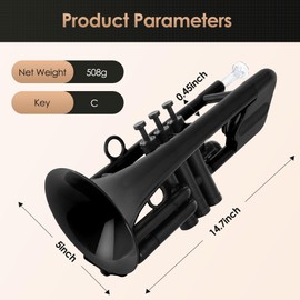 PAMPET SEA LION Professional Plastic C Trumpet Standard Trumpets Trumpet Set for Student Beginner C Trumpet Instrument Black