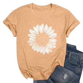 Women's Floral T-Shirts Graphic Loose Tees Sunflower Graphic Summer Short Sleeve Boho Casual Tops