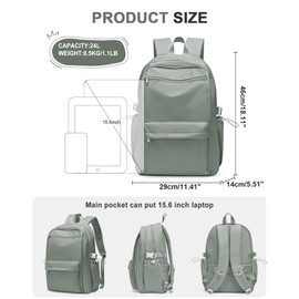 BOXSAM School Backpack Women's Lightweight Backpack 14 Inch Laptop Travel Backpack Causal Travel School Bags for Girls Boys Teenagers Book Bag College Boys Men Work Daypack, A3 Green, L