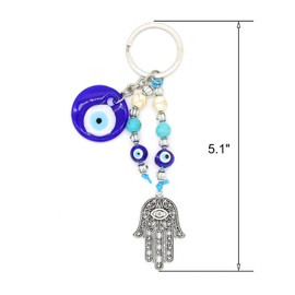Jasimkiss Evil Eye Keychains Hamsa Hand keychains Protection Good Luck Amulet Charm Key Ring Bag Purse Accessories (A)