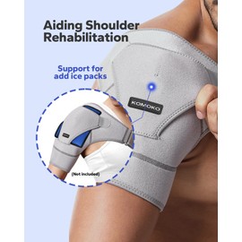 Komoko Shoulder Brace, Rotator Cuff Support Brace with Ice Pack Insertion Capability, Pressure for Preventing Strains and Dislocation, Alleviating Shoulder Pain, Adjustable Fit for Men and Women