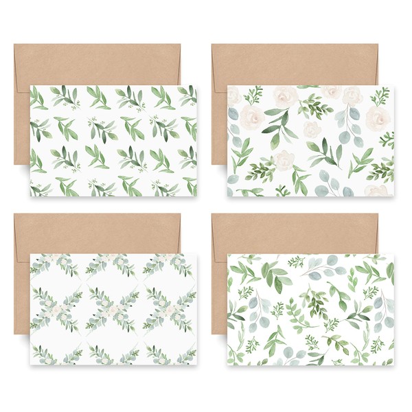 Bliss Collections Sweet Greenery All Occasion Blank Folded Cards with Envelopes, Bulk Pack of 24 Tented Notecards, 4x6 Assorted Cards for All Occasions Stationery Set
