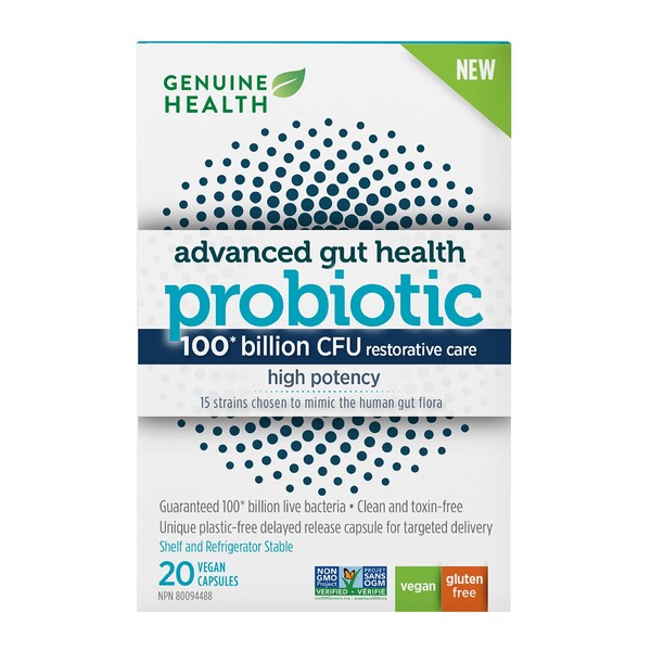 Genuine Health Advanced Gut Health Probiotic High Potency 100 Billion CFU 20 Veggie Caps