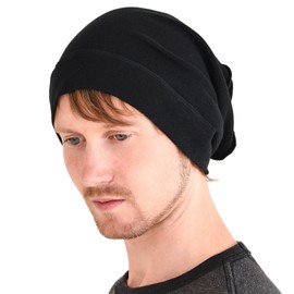 CHARM Mens Slouch Beanie Hat - Womens Organic Cotton Hipster Chemo Slouchy Cap Black