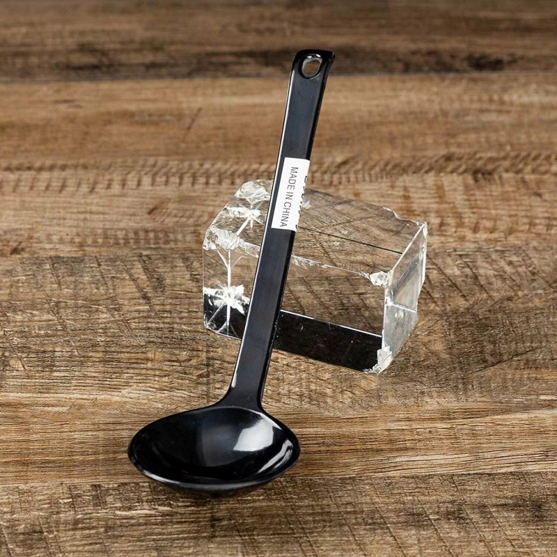 ASIAN HOME Black Melamine Japanese Long Handle Spoons for Ramen,