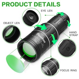 Pankoo 16X52 Monocular Telescope, 2025 High Power Prism Compact Monoculars for Adults Kids, HD Monocular Scope for Bird Watching Hiking Concert Travelling, PA1652-od-2