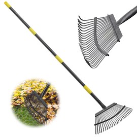 Rake, 65 Inch Long Garden Rake, 25 Tines 18 Inch Wide Heavy Duty Metal Leaf Rake for Leaves Shrub, Yard Thatching Rake with Adjustable Long Handle for Wees,Debris, Leaves,Grass