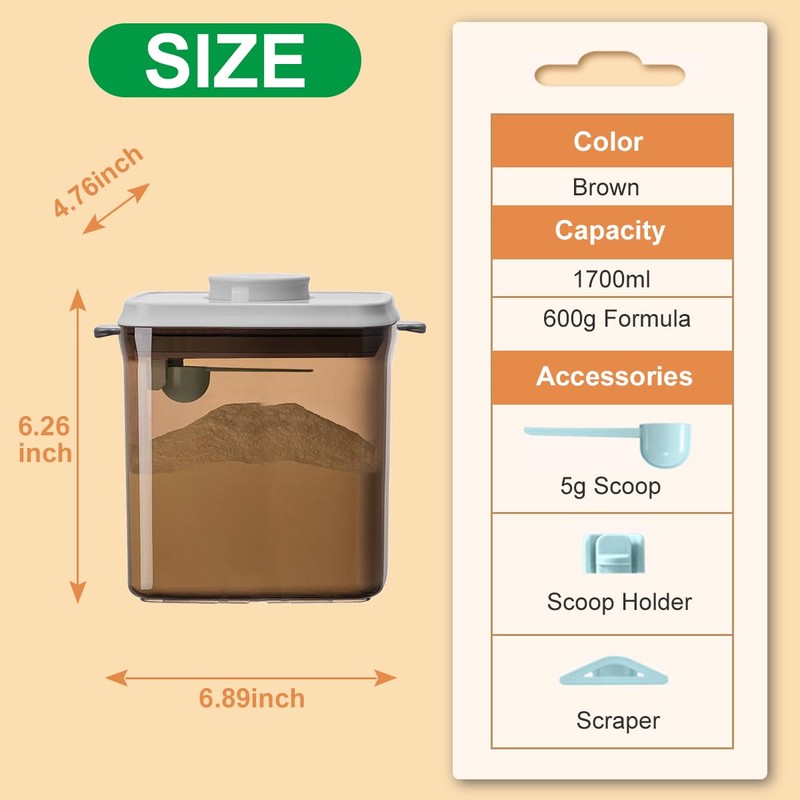 Formula Container, 1700Ml/730g Airtight Formula Dispenser, One Button Handy Pop