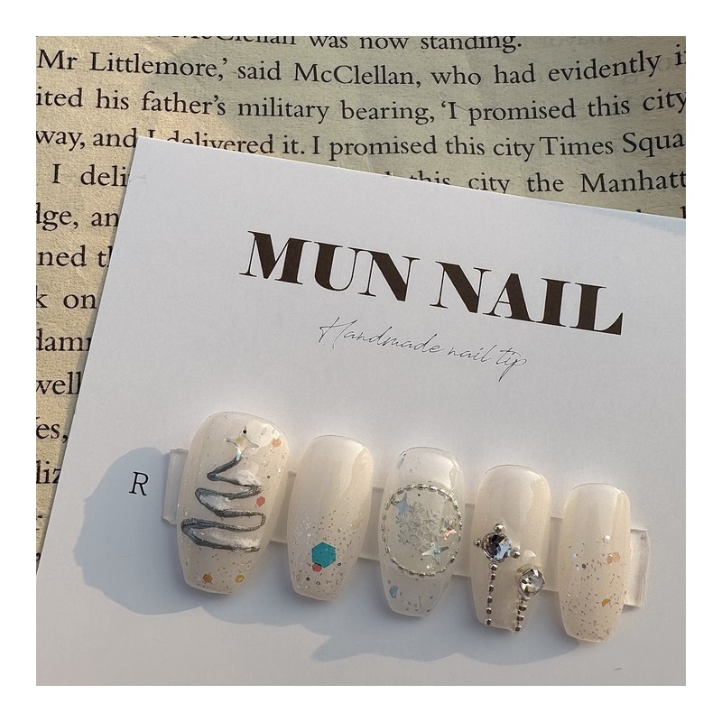 [Christmas] Silver Tree Nail Tips - Long Oval / [크리스마스]실버트리