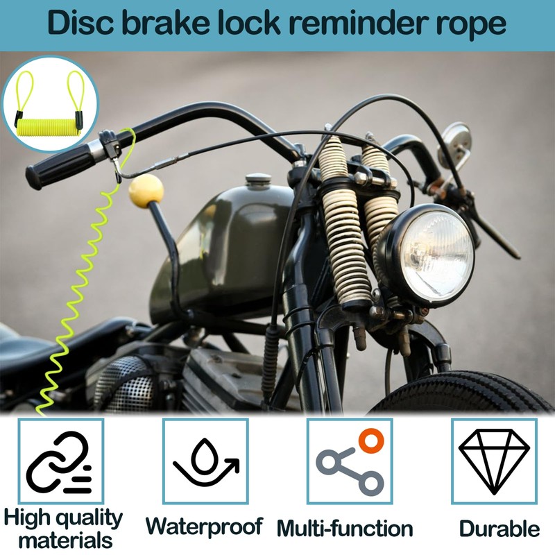 Vierone 1.45m Yellow Motorcycle Disc Lock Reminder Cable