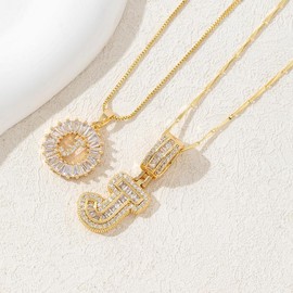 Alphabet Pendant Full Diamond Rock Candy 26 Letters Necklace for Women Copper Inlaid Zircon Plated Real Gold Round Flower Alphabet Set cadena mujer:_J_Gold