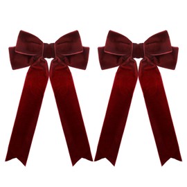 2 Pcs Girls Hair Accessories - Burgundy Hair Bows, Elegant Retro Red Bow Clip with Long Velvet Ribbon, Suitable for Girls, Women, Party and Christmas
